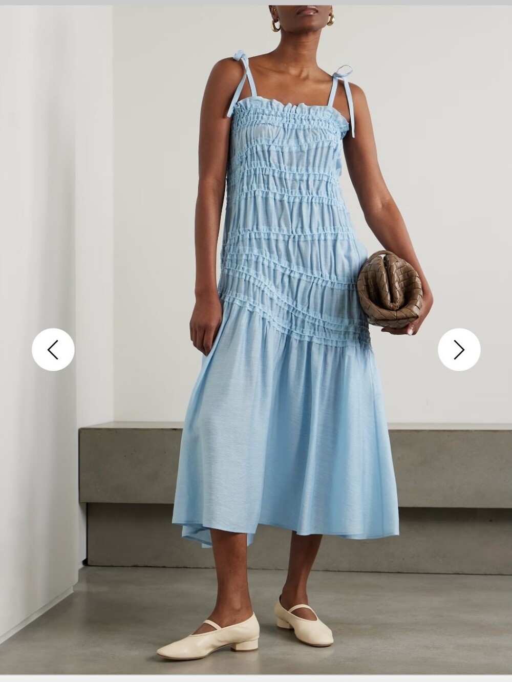 Tory Burch Light Blue Smocked Midi Dress - Picture 9 of 10